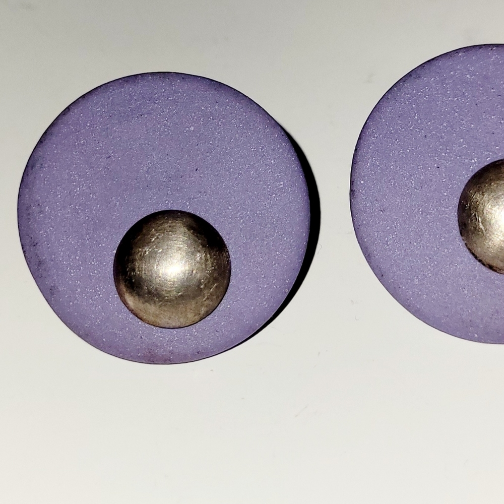Earrings, Lavender Matte Finish Ceramic Disks w/ Brushed Silver Handcrafted.